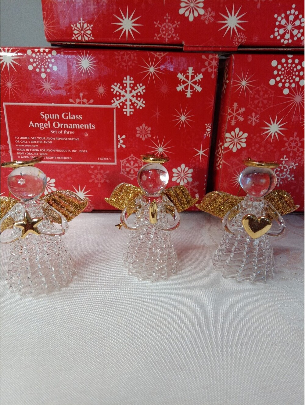 Lot of 4 Avon 2002 Spun Glass Angel Ornaments Sets of 3 NIB Total 12